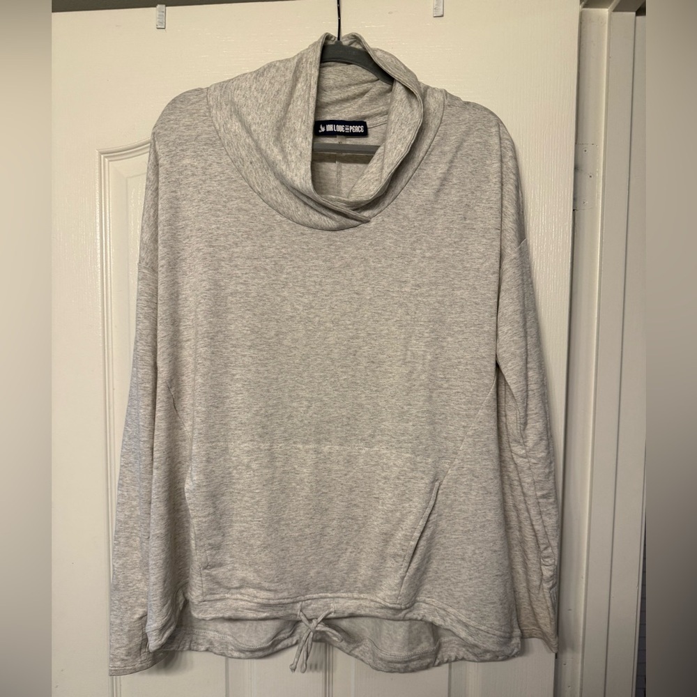 Ink Love & Peace gray cowl neck pullover sweater in heather gray